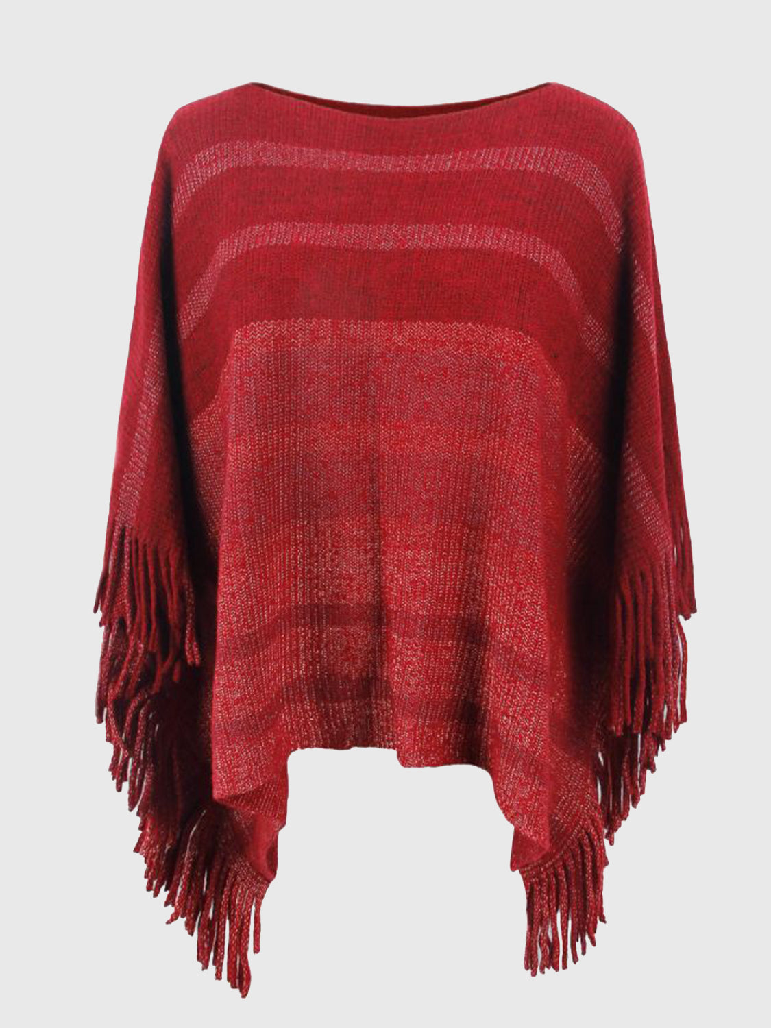 Ladies Poncho With Fringes - Stylish Knitted Wrap Top