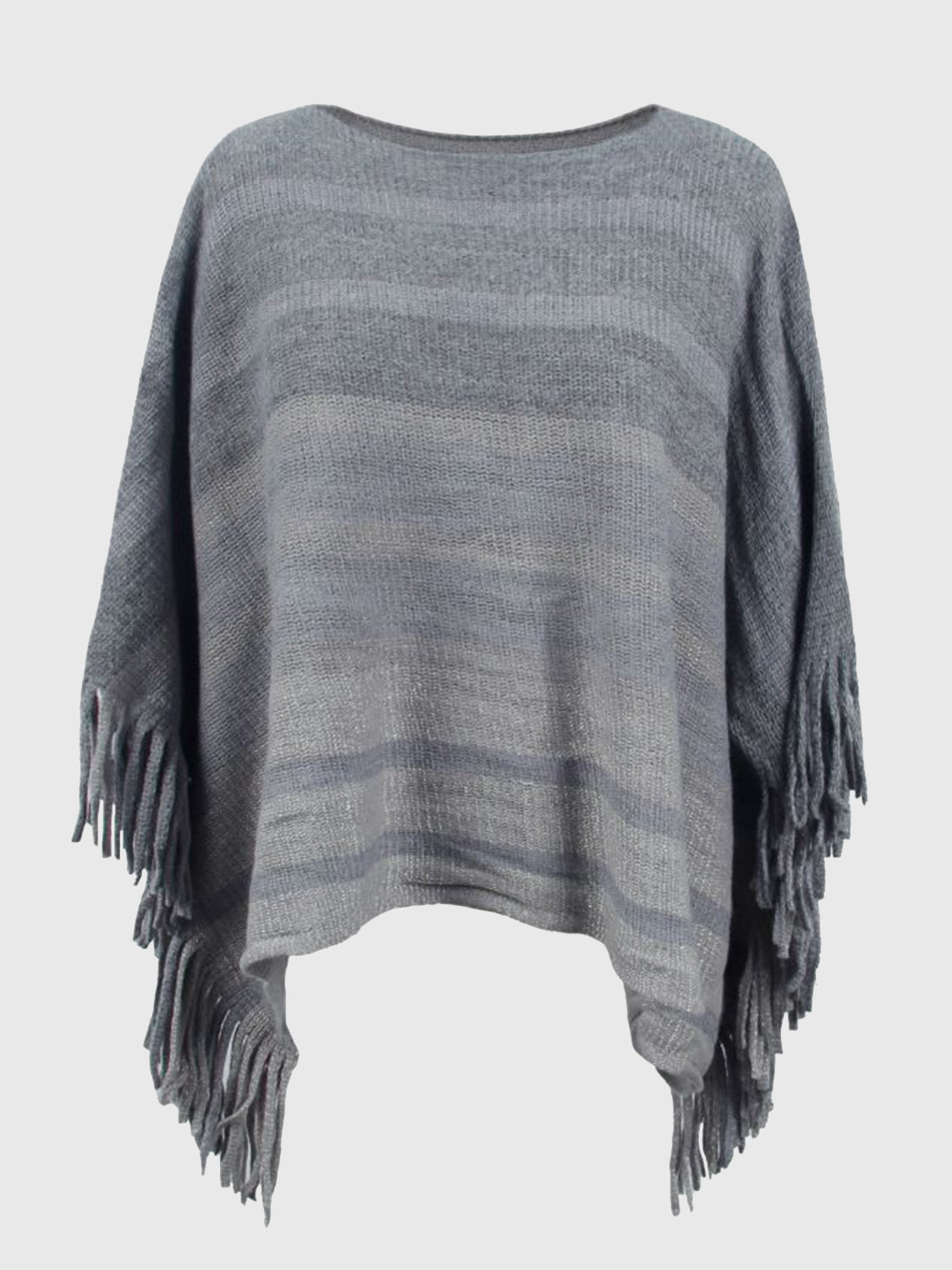 Ladies Poncho With Fringes - Stylish Knitted Wrap Top