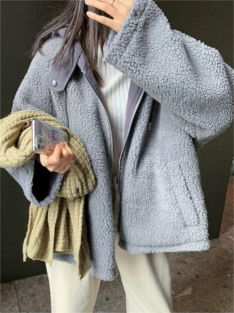 Ladies reversible fleece parka - cosy winter jacket for warmth