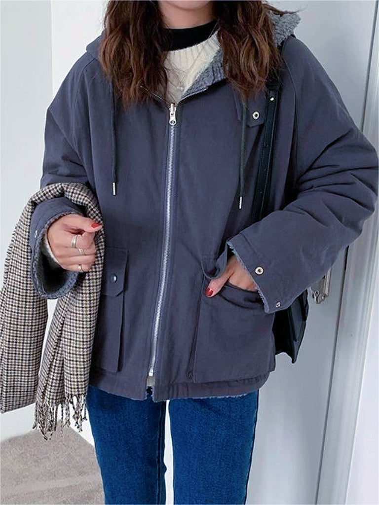Ladies reversible fleece parka - cosy winter jacket for warmth