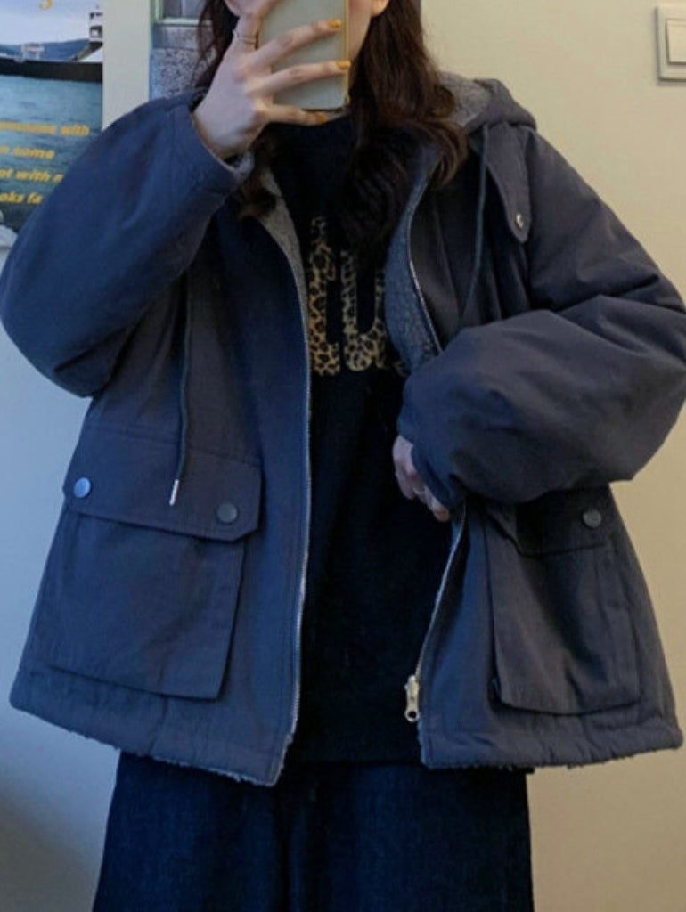 Ladies reversible fleece parka - cosy winter jacket for warmth