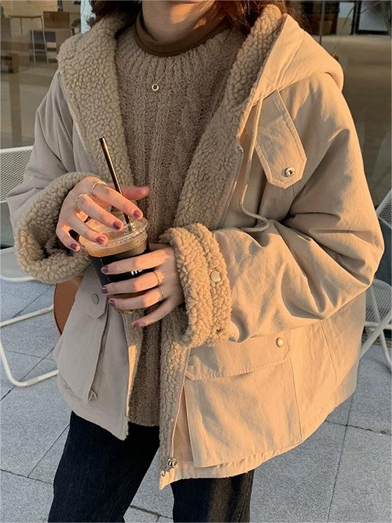 Ladies reversible fleece parka - cosy winter jacket for warmth
