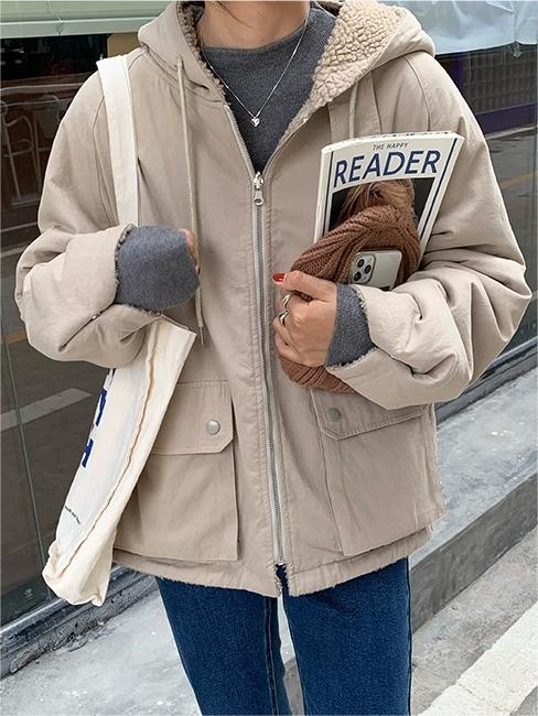 Ladies reversible fleece parka - cosy winter jacket for warmth