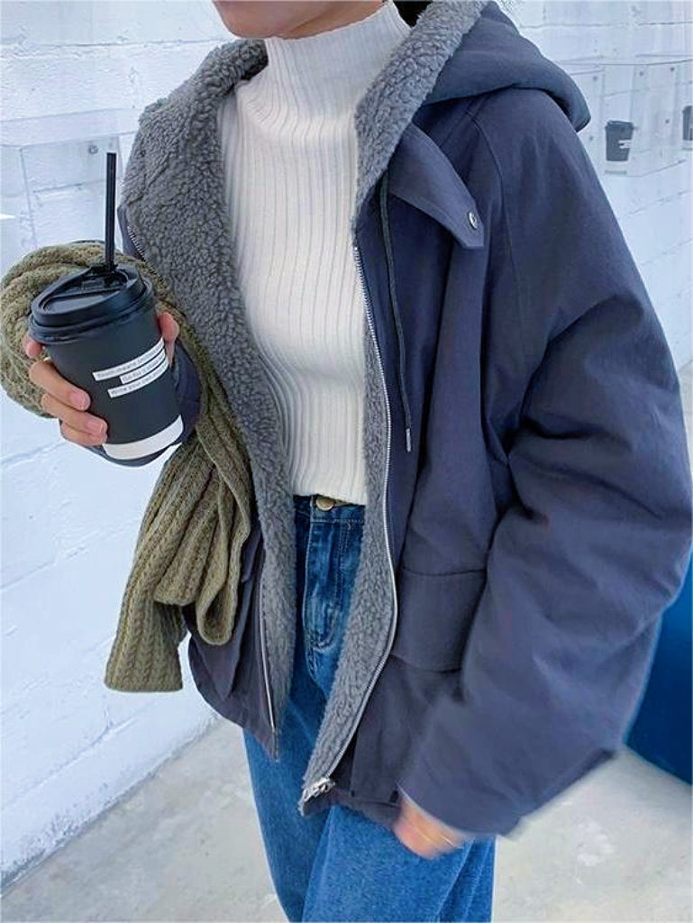 Ladies reversible fleece parka - cosy winter jacket for warmth