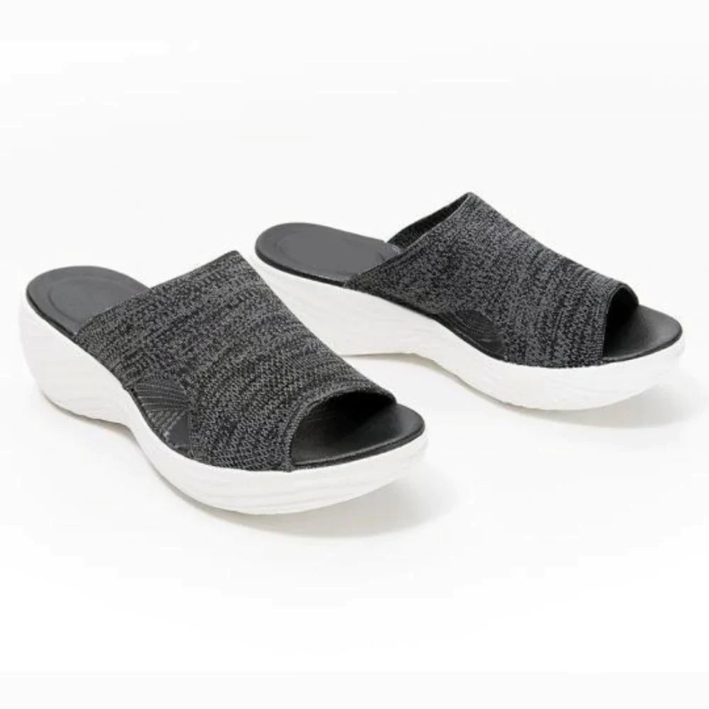 Ladies Slide Sandals - Stylish Grey Slip-On Footwear