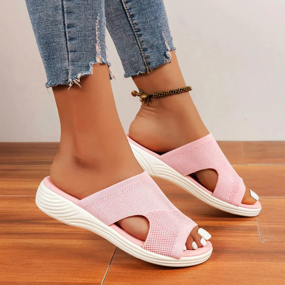 Ladies Slide Sandals - Stylish Grey Slip-On Footwear