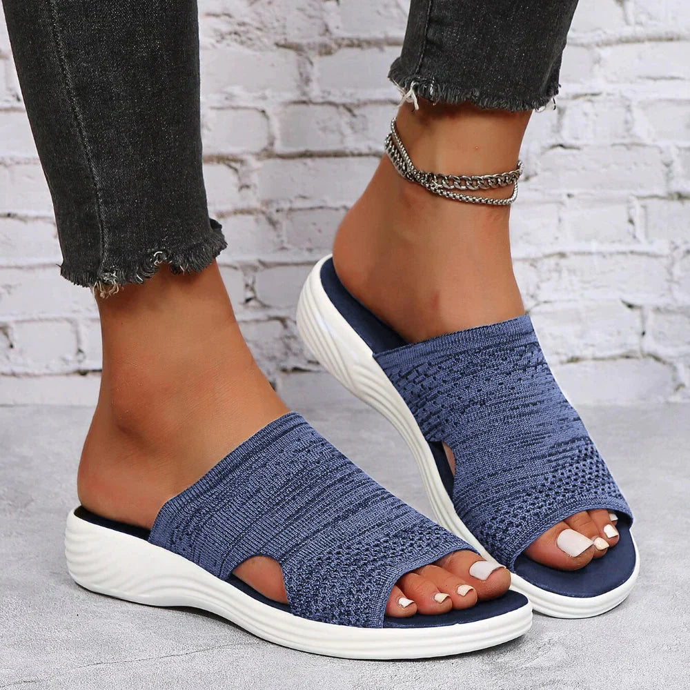 Ladies Slide Sandals - Stylish Grey Slip-On Footwear