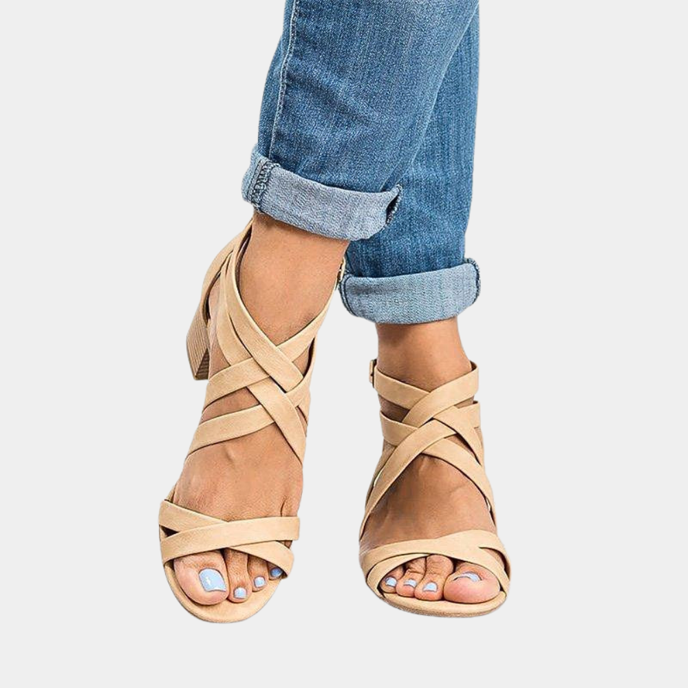 Ladies Strappy Heeled Sandals - Elegant Block Heel Footwear