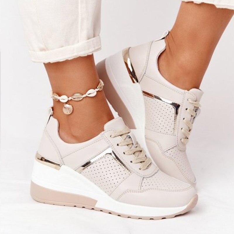 Ladies Wedge Sneakers - Stylish Cozy Footwear For Everyday Wear