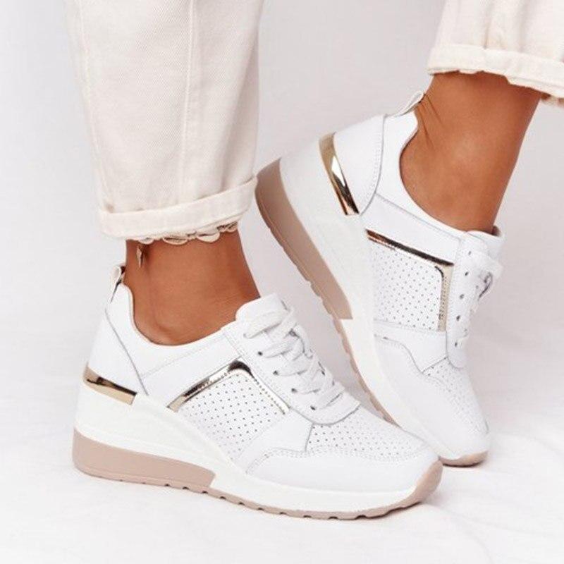 Ladies Wedge Sneakers - Stylish Cozy Footwear For Everyday Wear