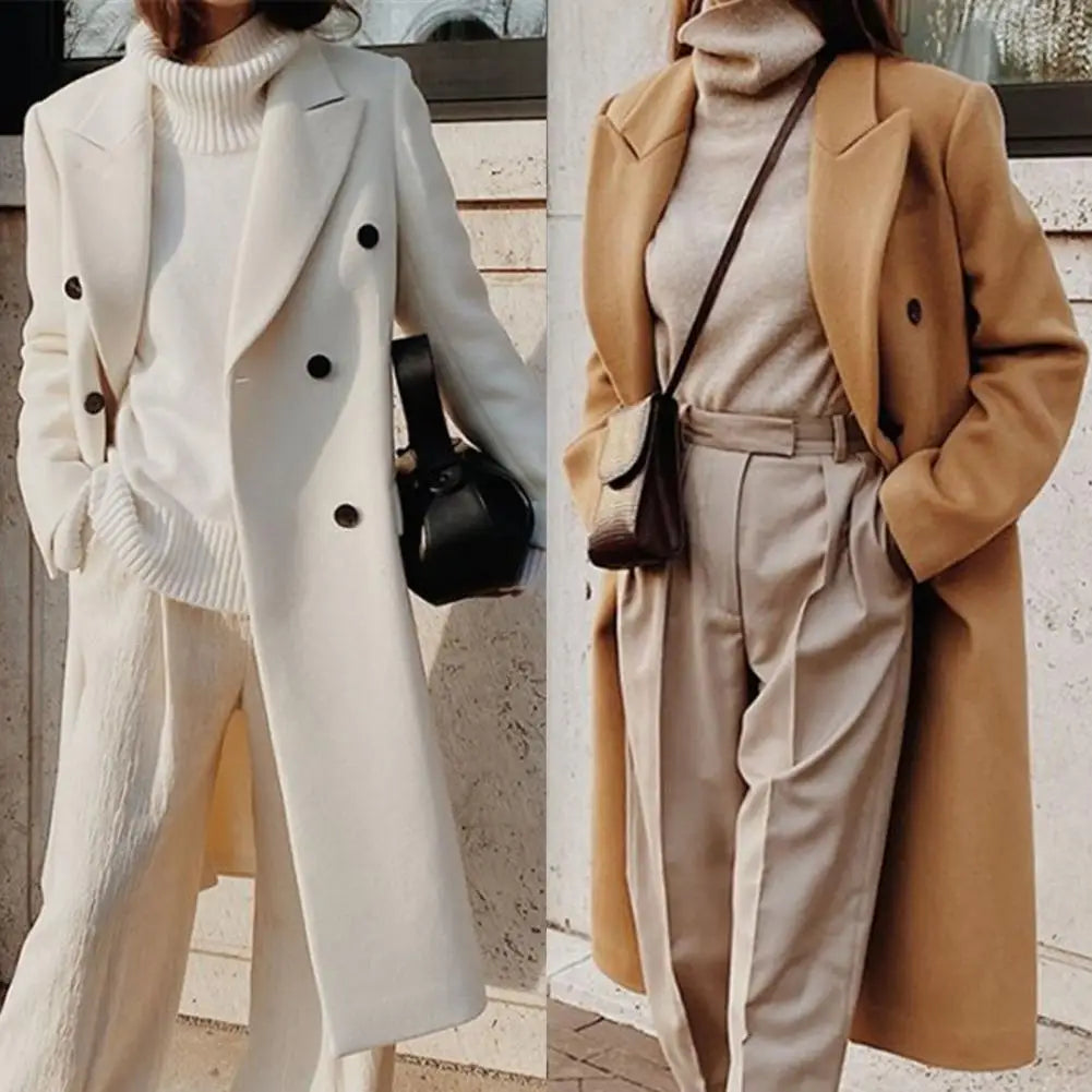 Ladies wool blend coat - elegant double-breasted outerwear