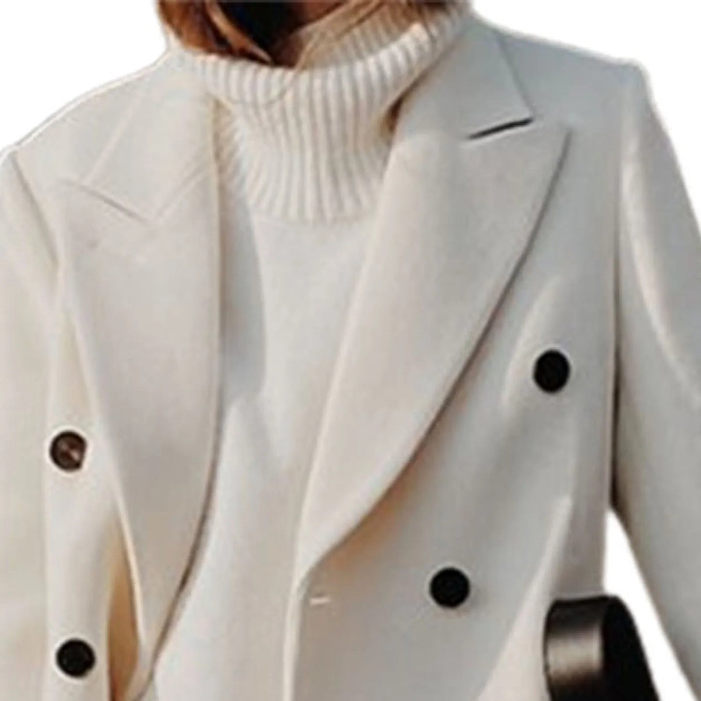 Ladies wool blend coat - elegant double-breasted outerwear