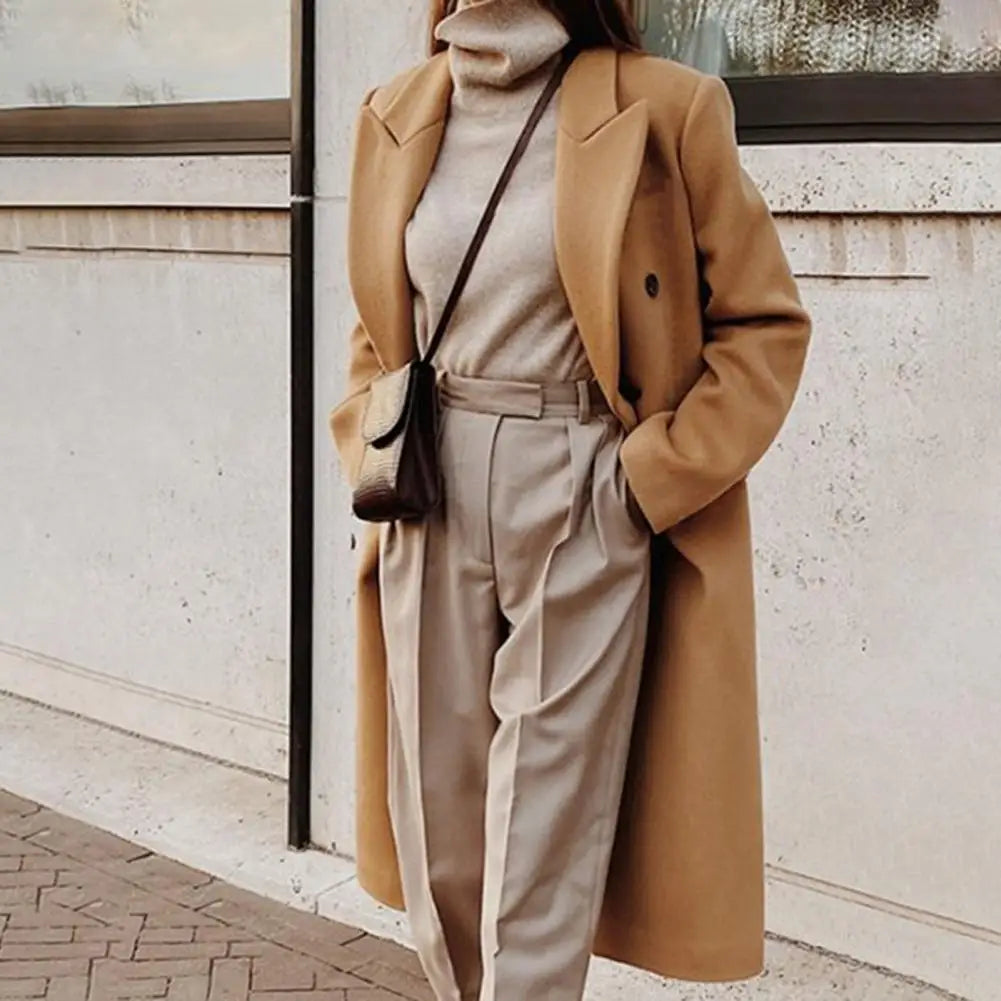 Ladies wool blend coat - elegant double-breasted outerwear