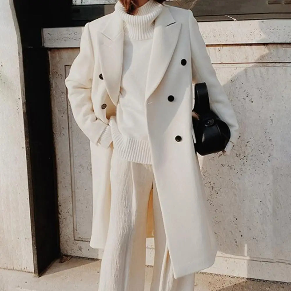 Ladies wool blend coat - elegant double-breasted outerwear