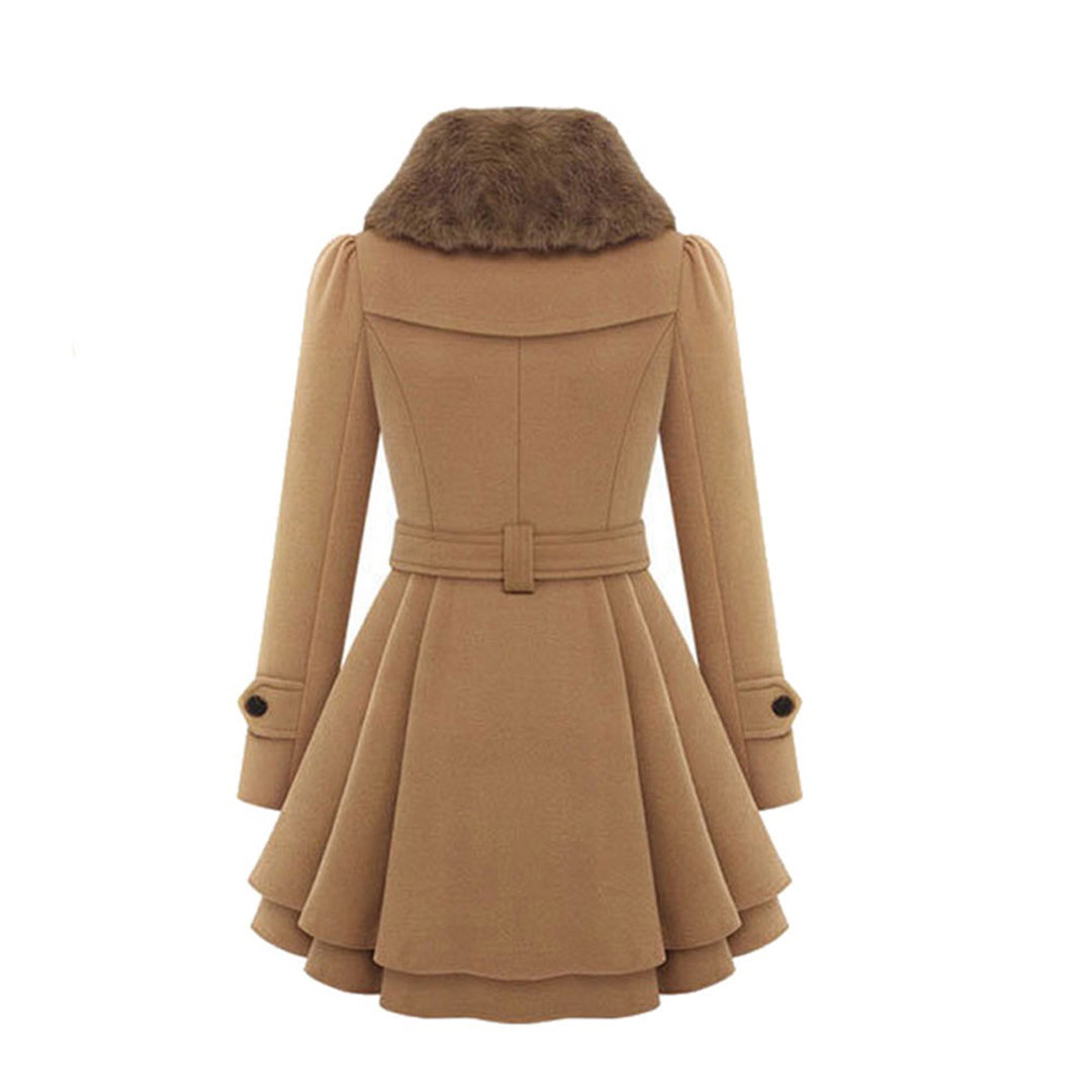 Ladies Wool Blend Trench Coat - Elegant Long Winter Coat