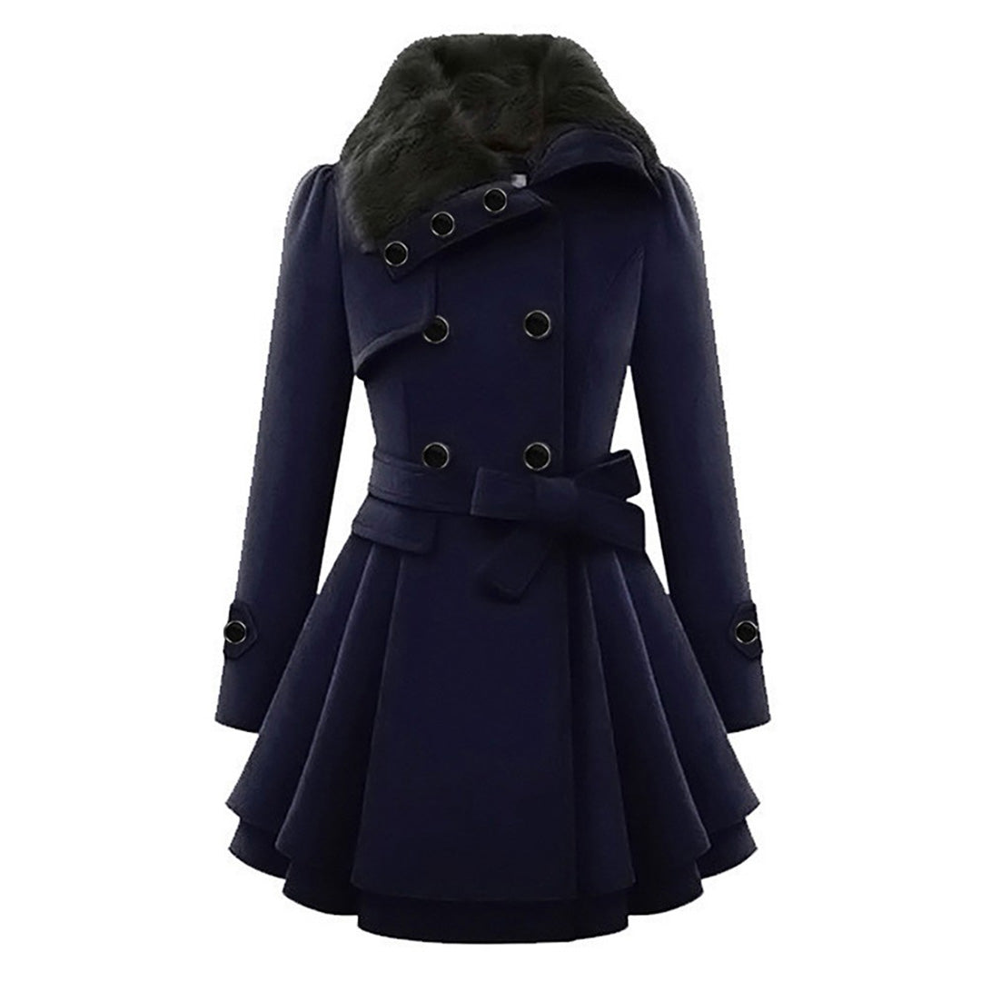 Ladies Wool Blend Trench Coat - Elegant Long Winter Coat