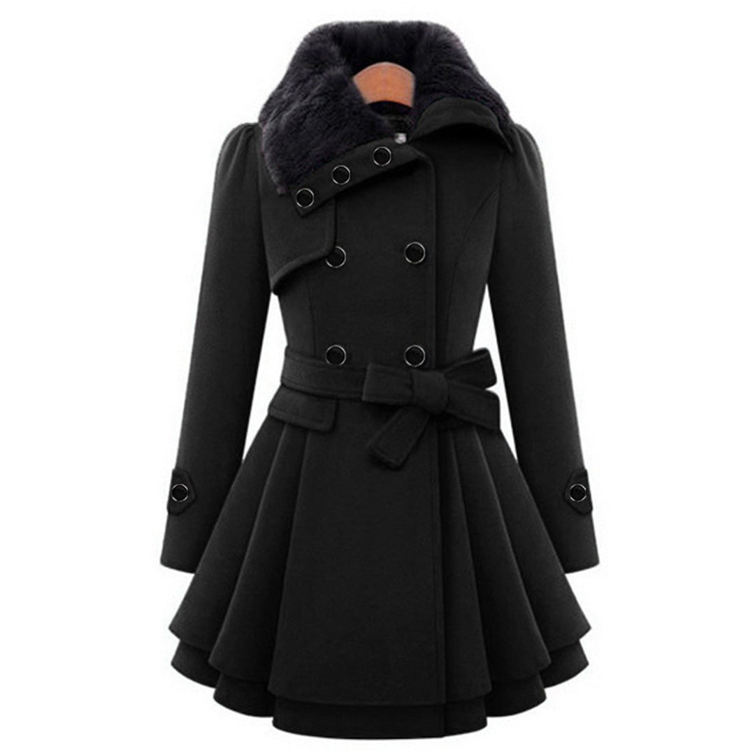 Ladies Wool Blend Trench Coat - Elegant Long Winter Coat