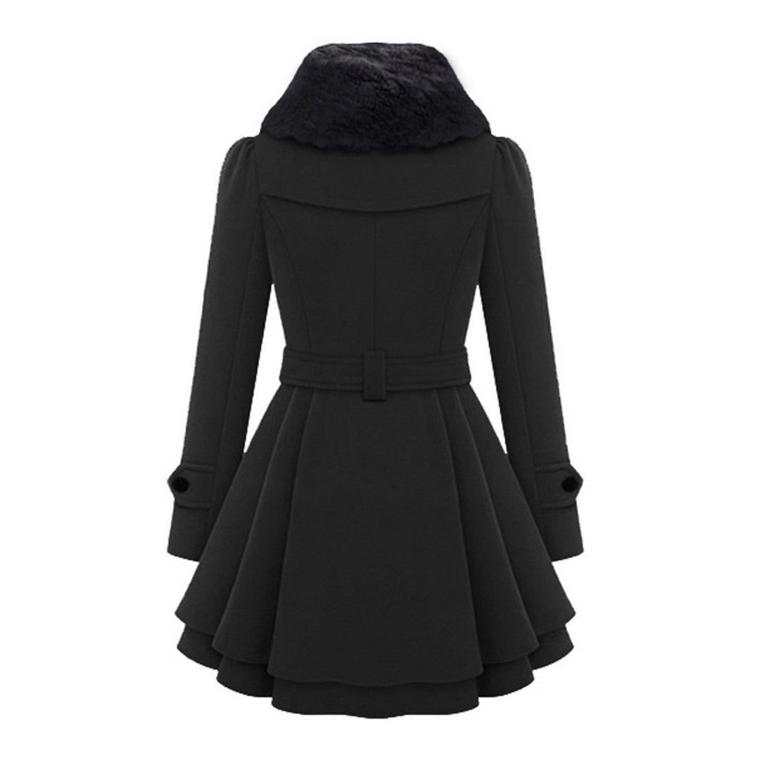 Ladies Wool Blend Trench Coat - Elegant Long Winter Coat
