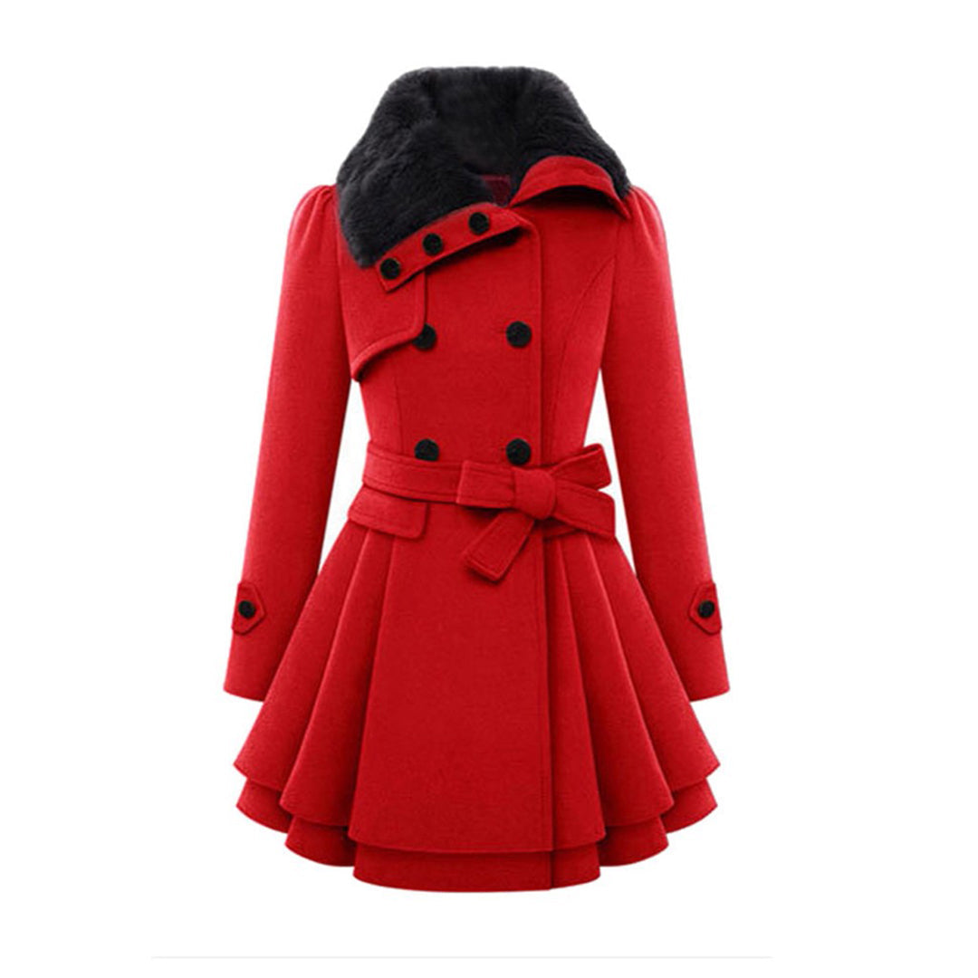Ladies Wool Blend Trench Coat - Elegant Long Winter Coat