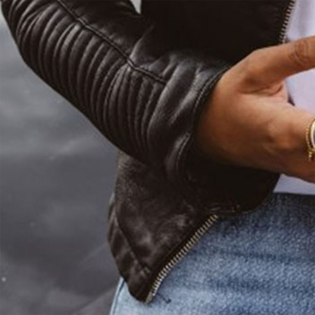 Leather Biker Jacket - Stylish Black Ladies Jacket