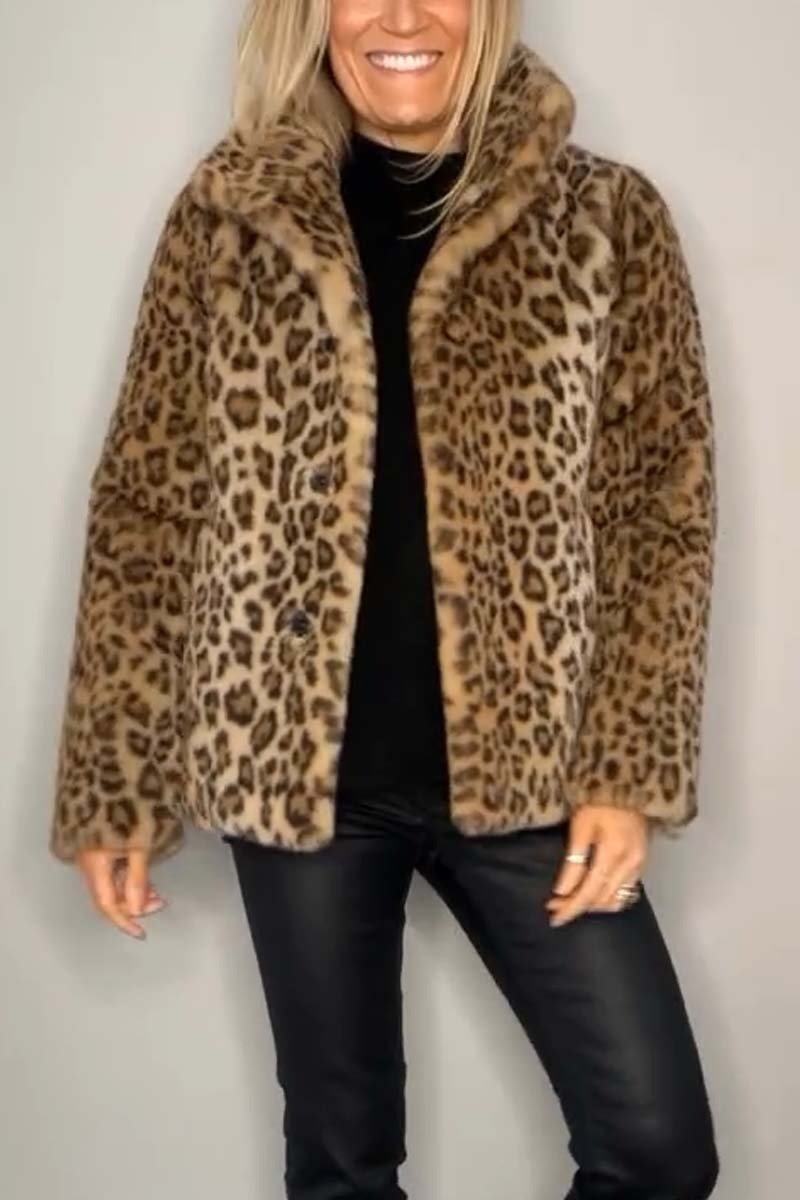 Leopard print faux fur coat - stylish ladies winter outerwear