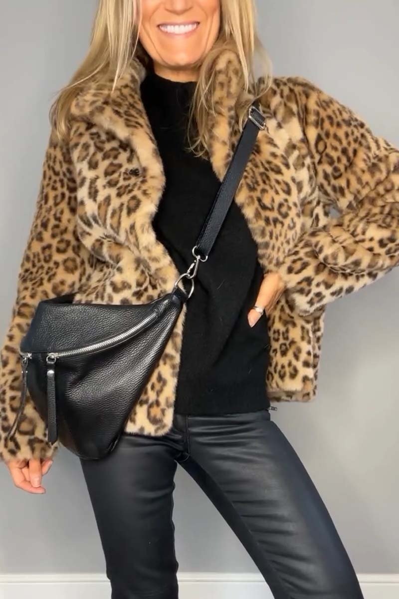 Leopard print faux fur coat - stylish ladies winter outerwear