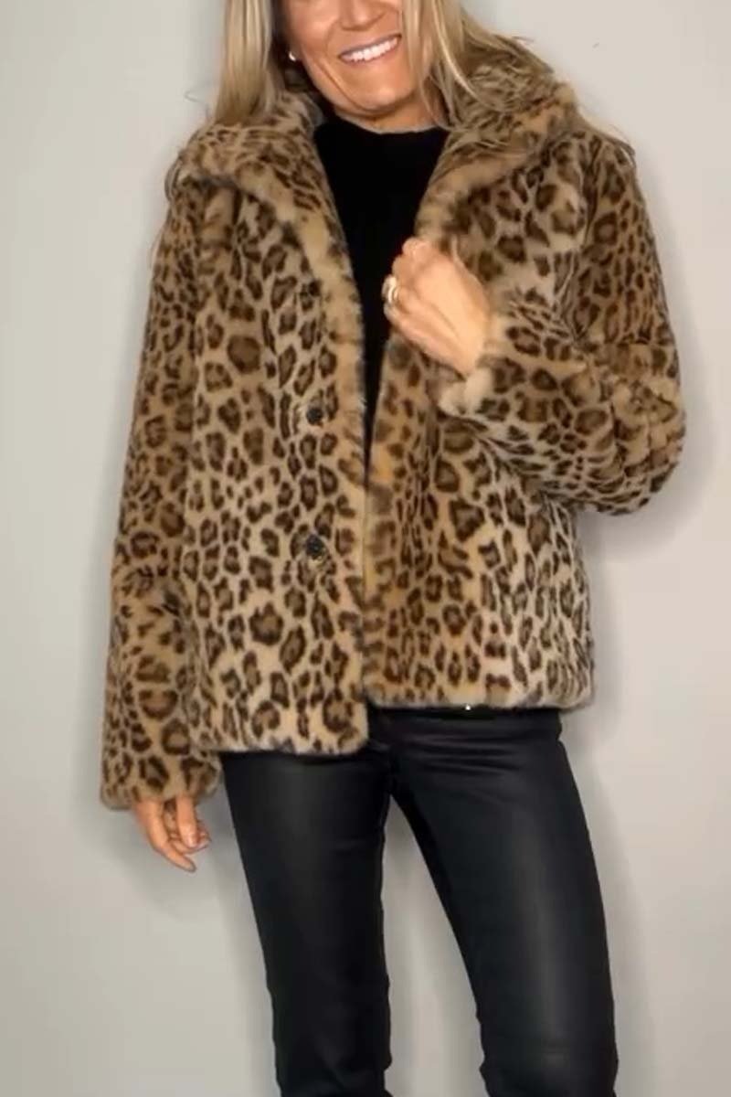 Leopard print faux fur coat - stylish ladies winter outerwear
