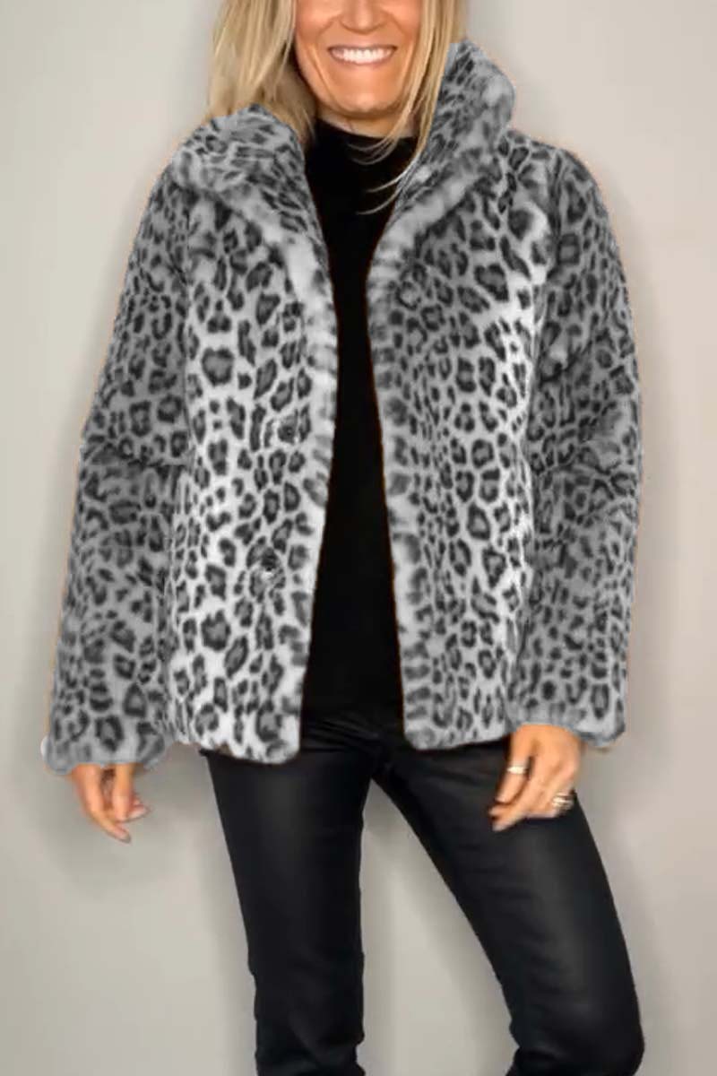 Leopard print faux fur coat - stylish ladies winter outerwear