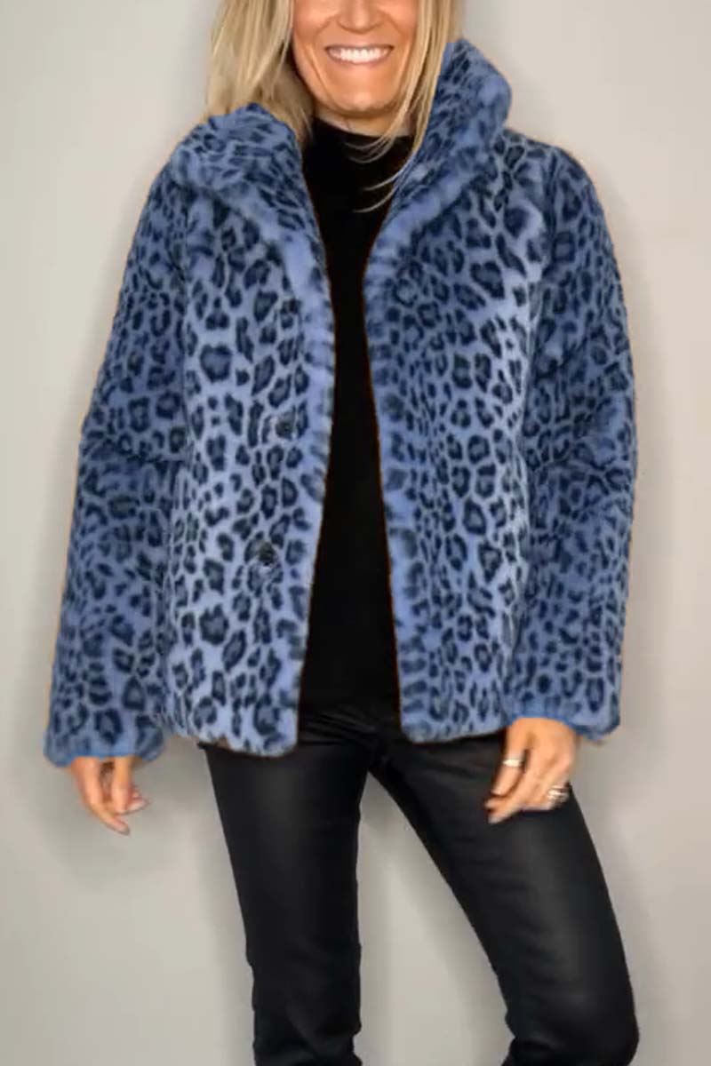 Leopard print faux fur coat - stylish ladies winter outerwear