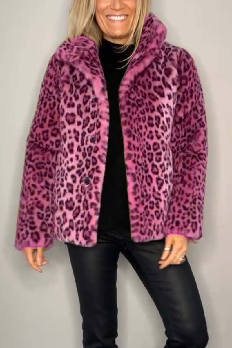 Leopard print faux fur coat - stylish ladies winter outerwear
