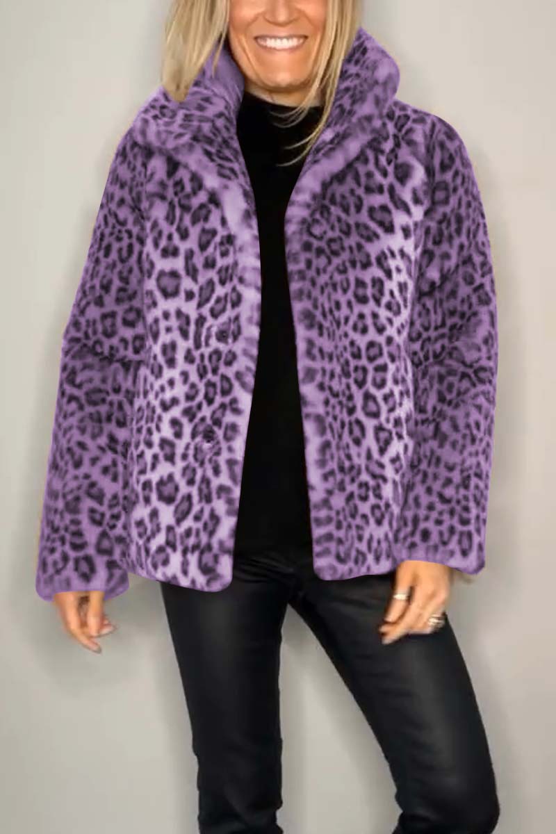 Leopard print faux fur coat - stylish ladies winter outerwear