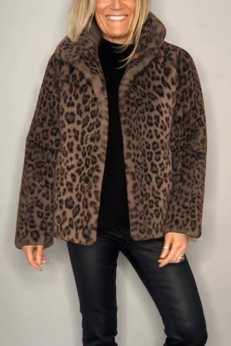 Leopard print faux fur coat - stylish ladies winter outerwear