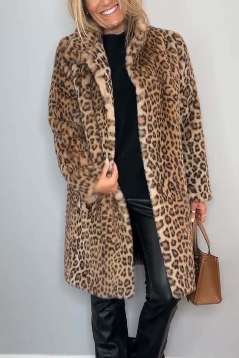 Leopard print faux fur coat - stylish ladies winter outerwear
