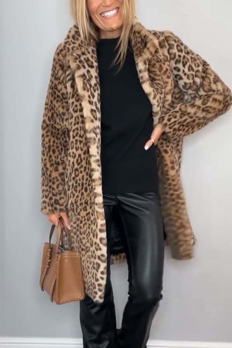 Leopard print faux fur coat - stylish ladies winter outerwear