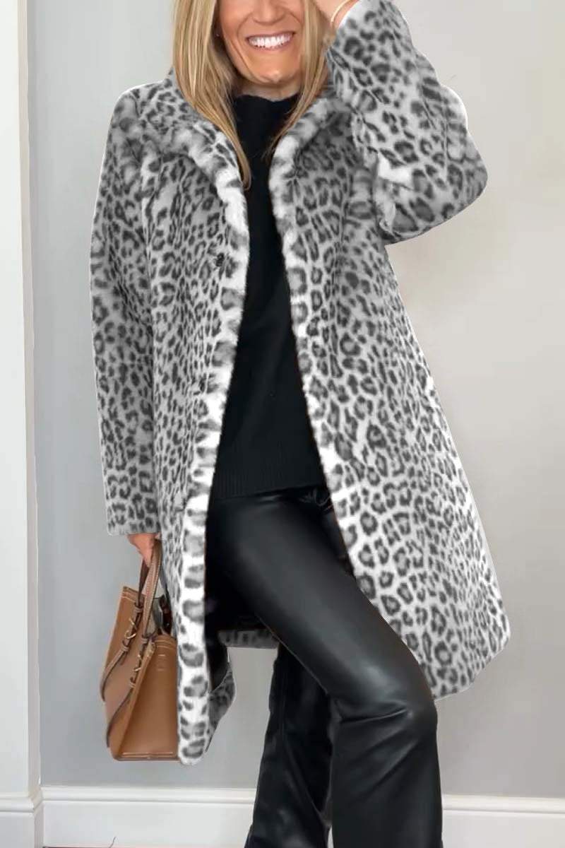 Leopard print faux fur coat - stylish ladies winter outerwear