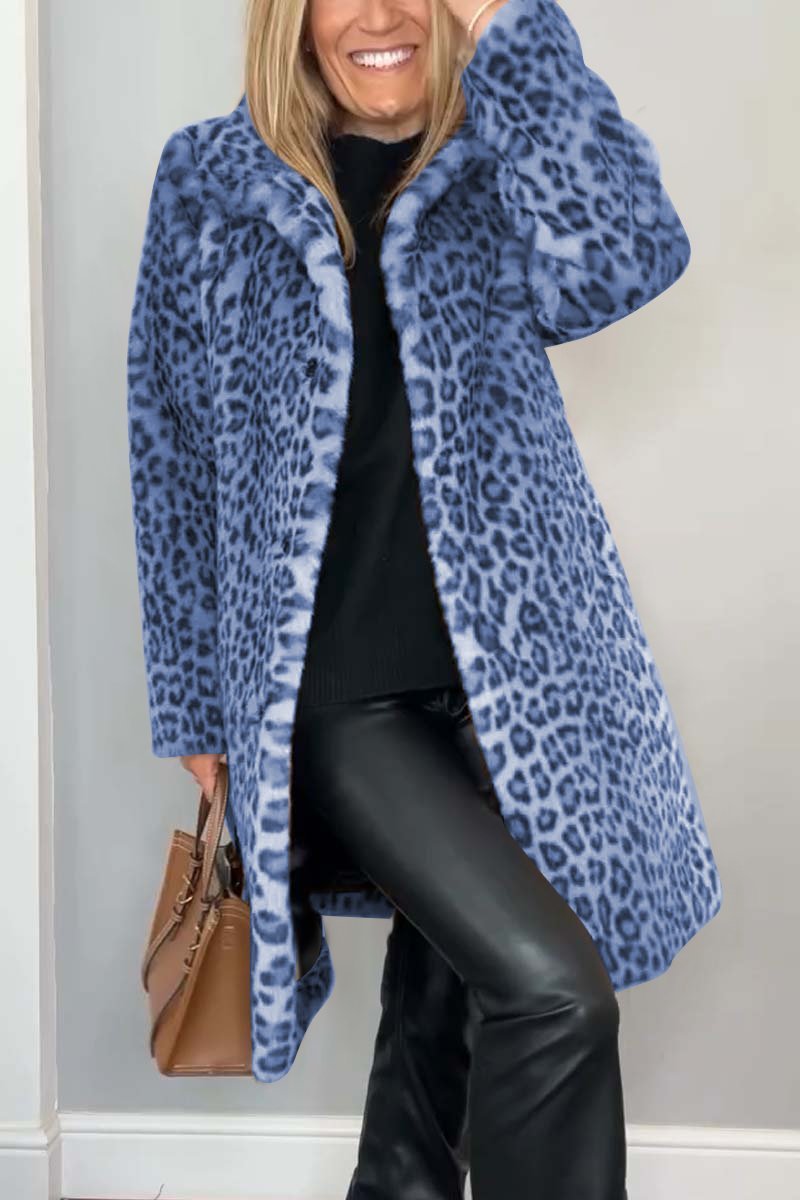 Leopard print faux fur coat - stylish ladies winter outerwear