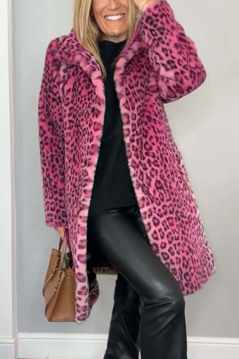 Leopard print faux fur coat - stylish ladies winter outerwear