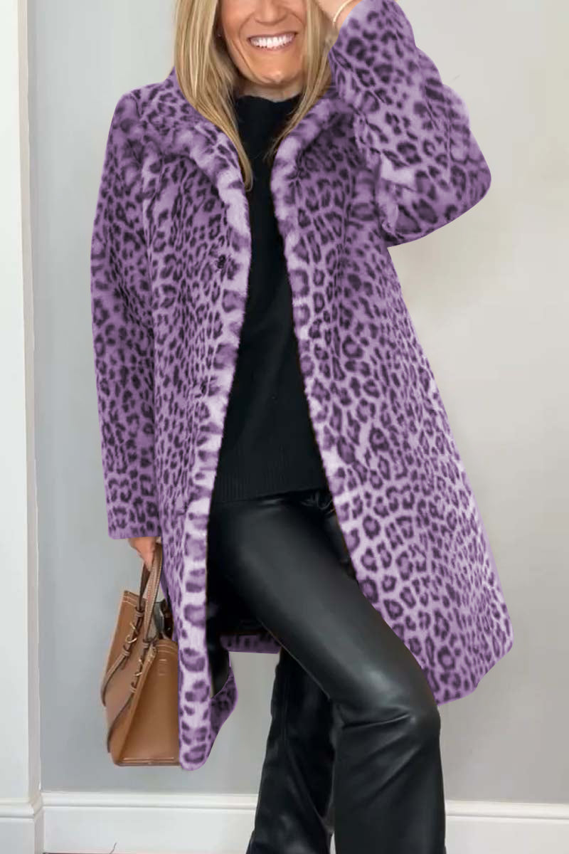Leopard print faux fur coat - stylish ladies winter outerwear
