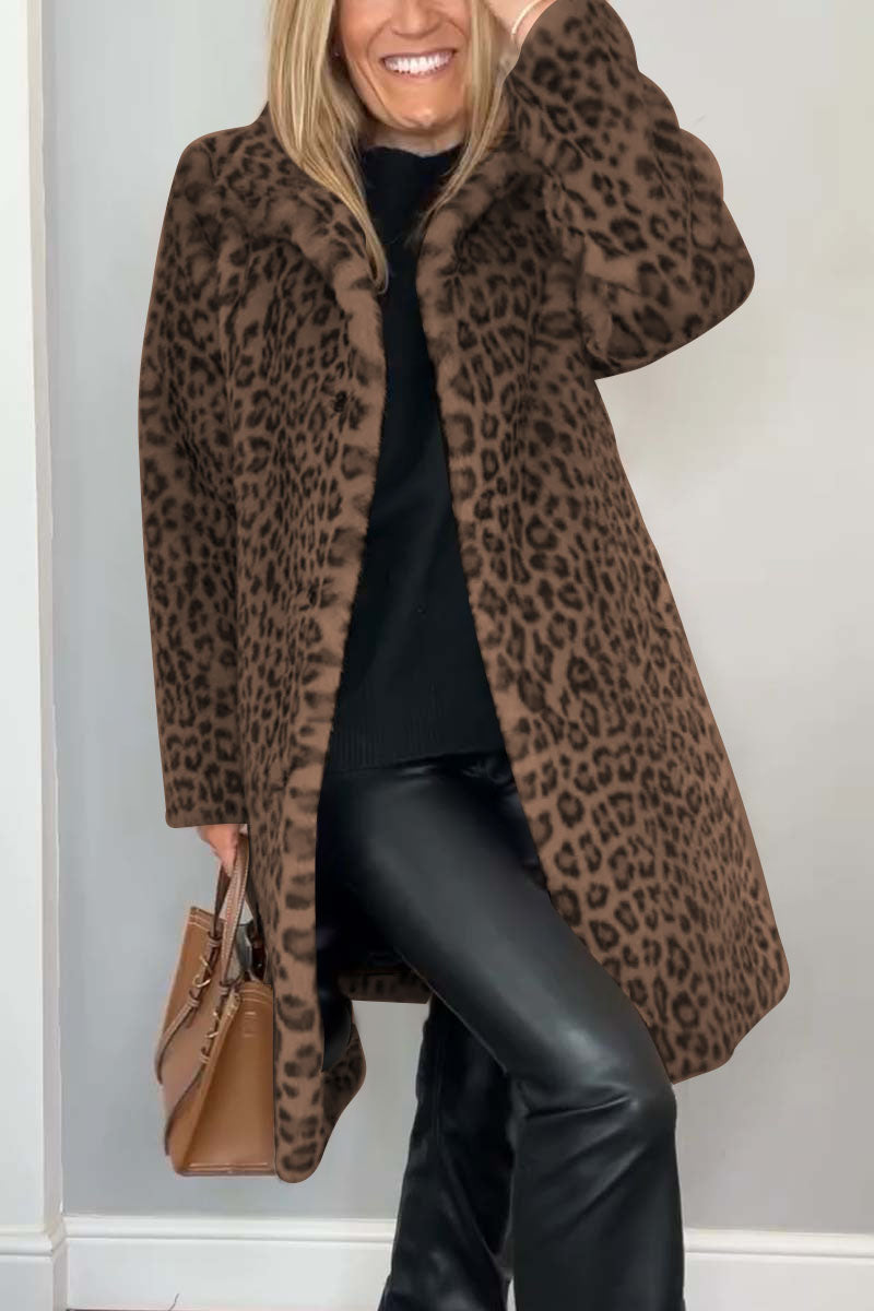 Leopard print faux fur coat - stylish ladies winter outerwear