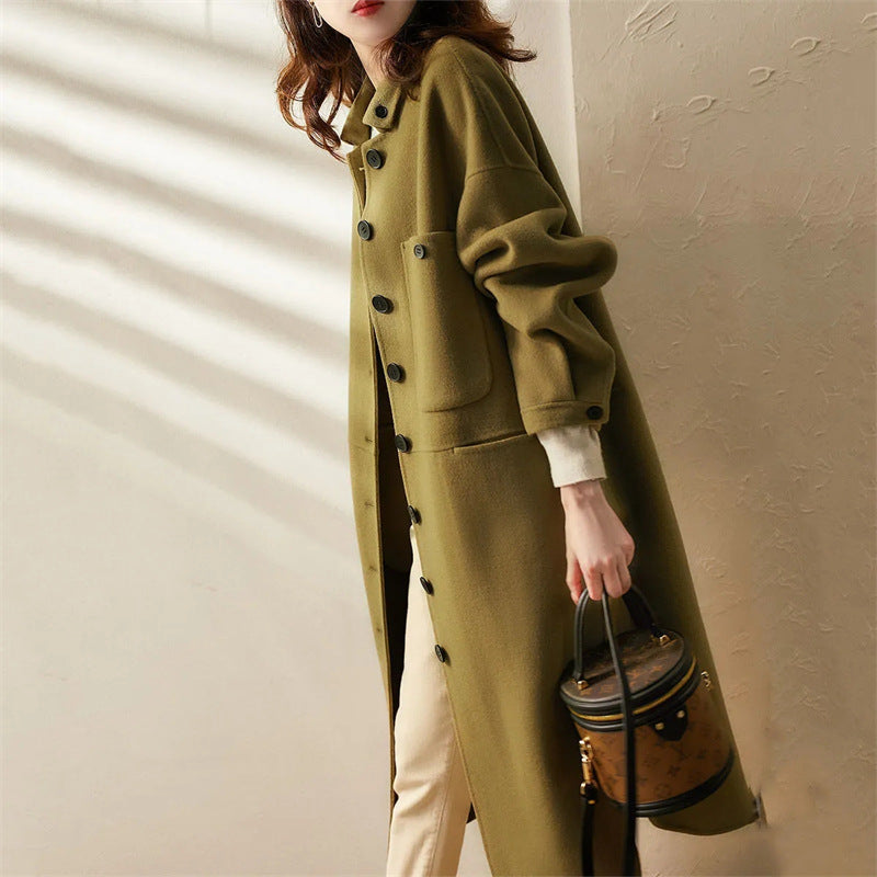 Long Button-Up Coat - Elegant Tailored Ladies Outerwear
