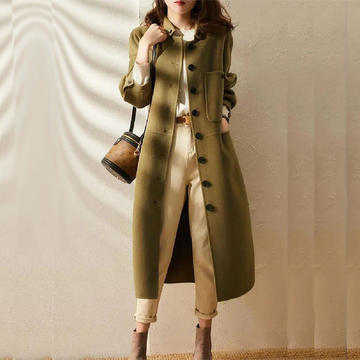 Long Button-Up Coat - Elegant Tailored Ladies Outerwear