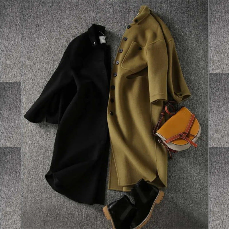 Long Button-Up Coat - Elegant Tailored Ladies Outerwear