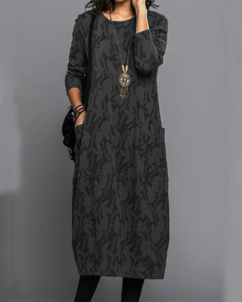 Long Sleeve Pocket Dress - Chic Ladies Casual Dress