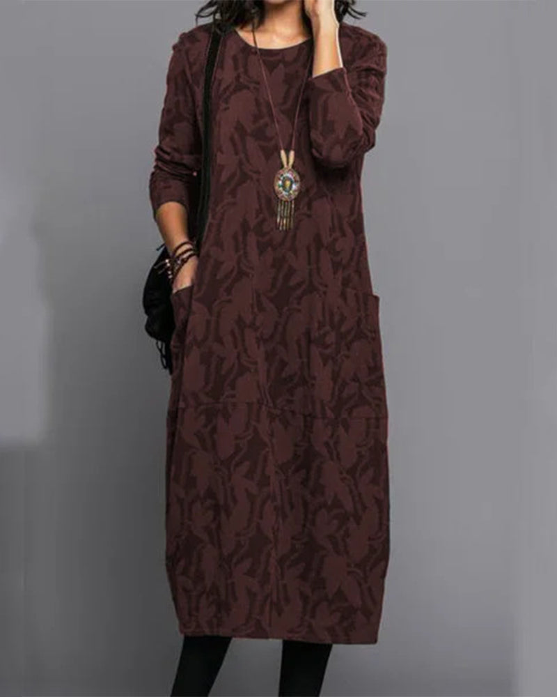 Long Sleeve Pocket Dress - Chic Ladies Casual Dress
