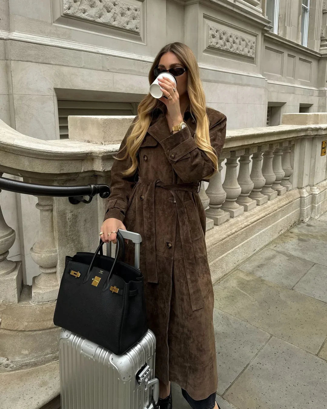 Long Trench Coat - Sophisticated Ladies Suede Outerwear
