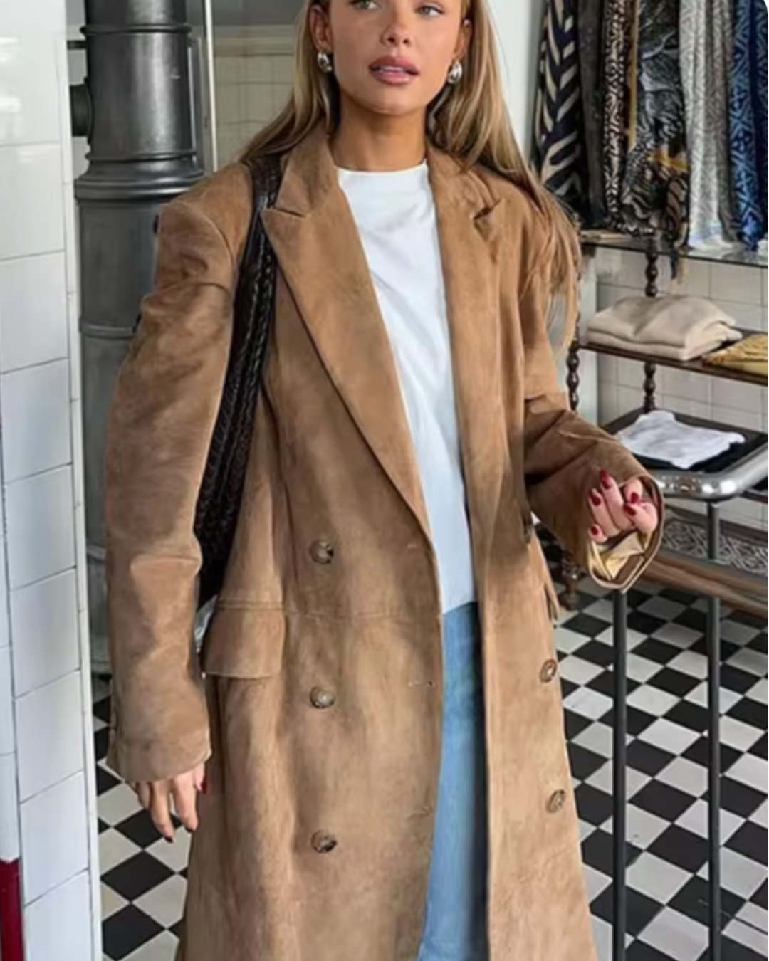 Long Trench Coat - Sophisticated Ladies Suede Outerwear