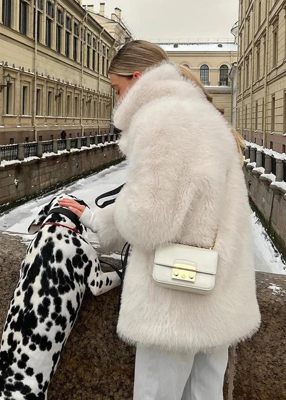 Luxe faux fur short coat - elegant ladies winter outerwear