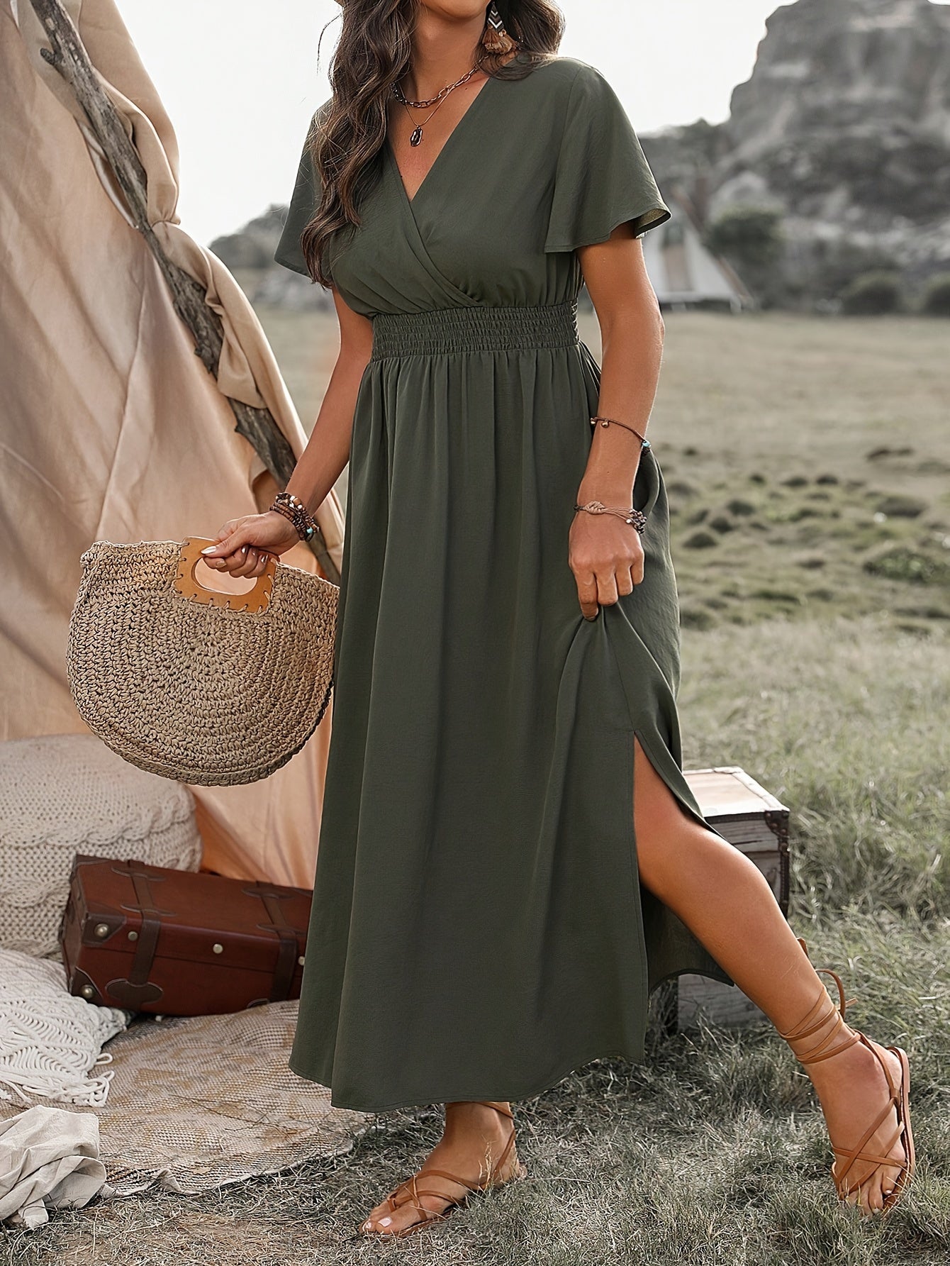 Maxi Wrap Dress - Sophisticated Women'S Summer Dress With Side Slit