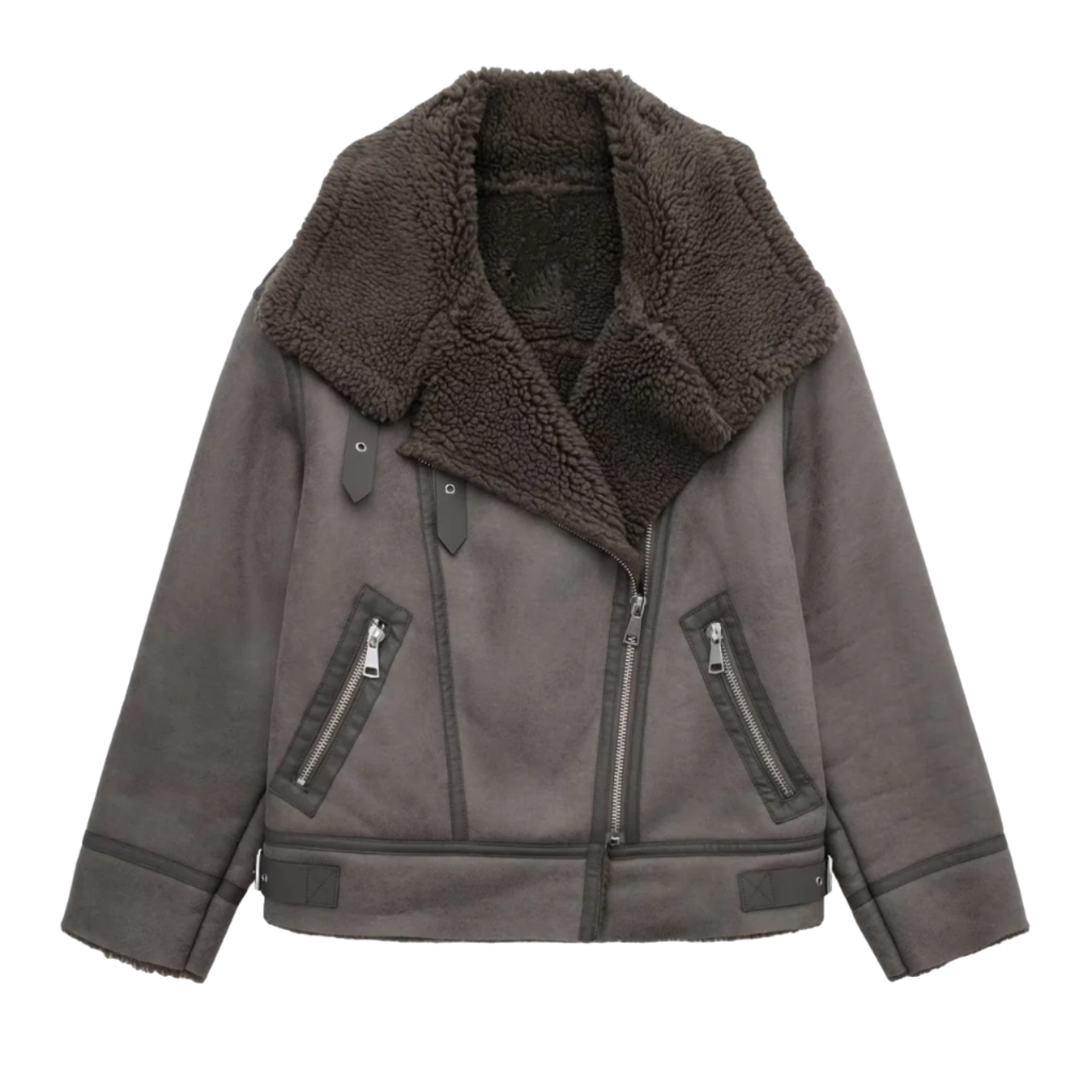 Shearling jacket - grey aviator coat for women