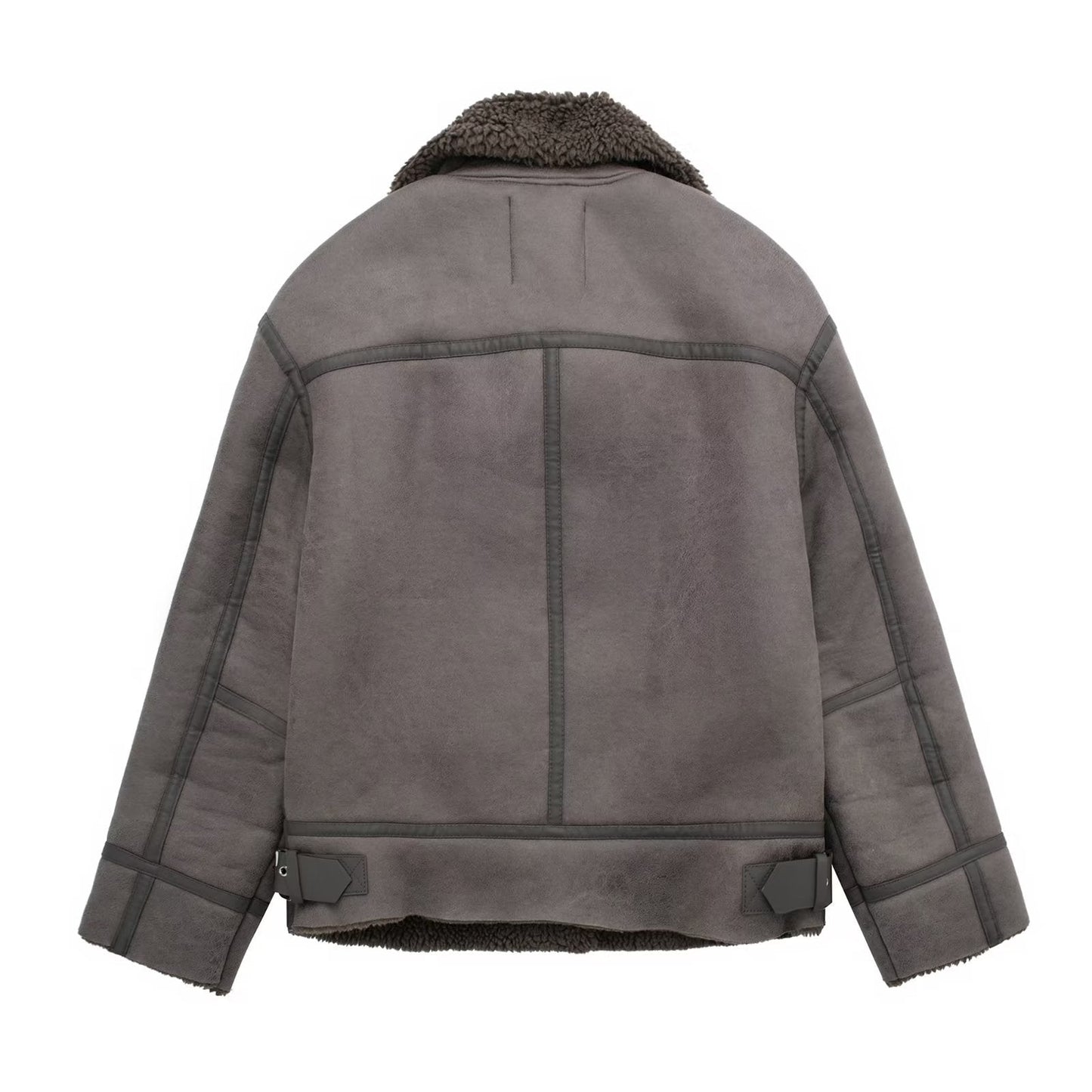 Shearling jacket - grey aviator coat for women